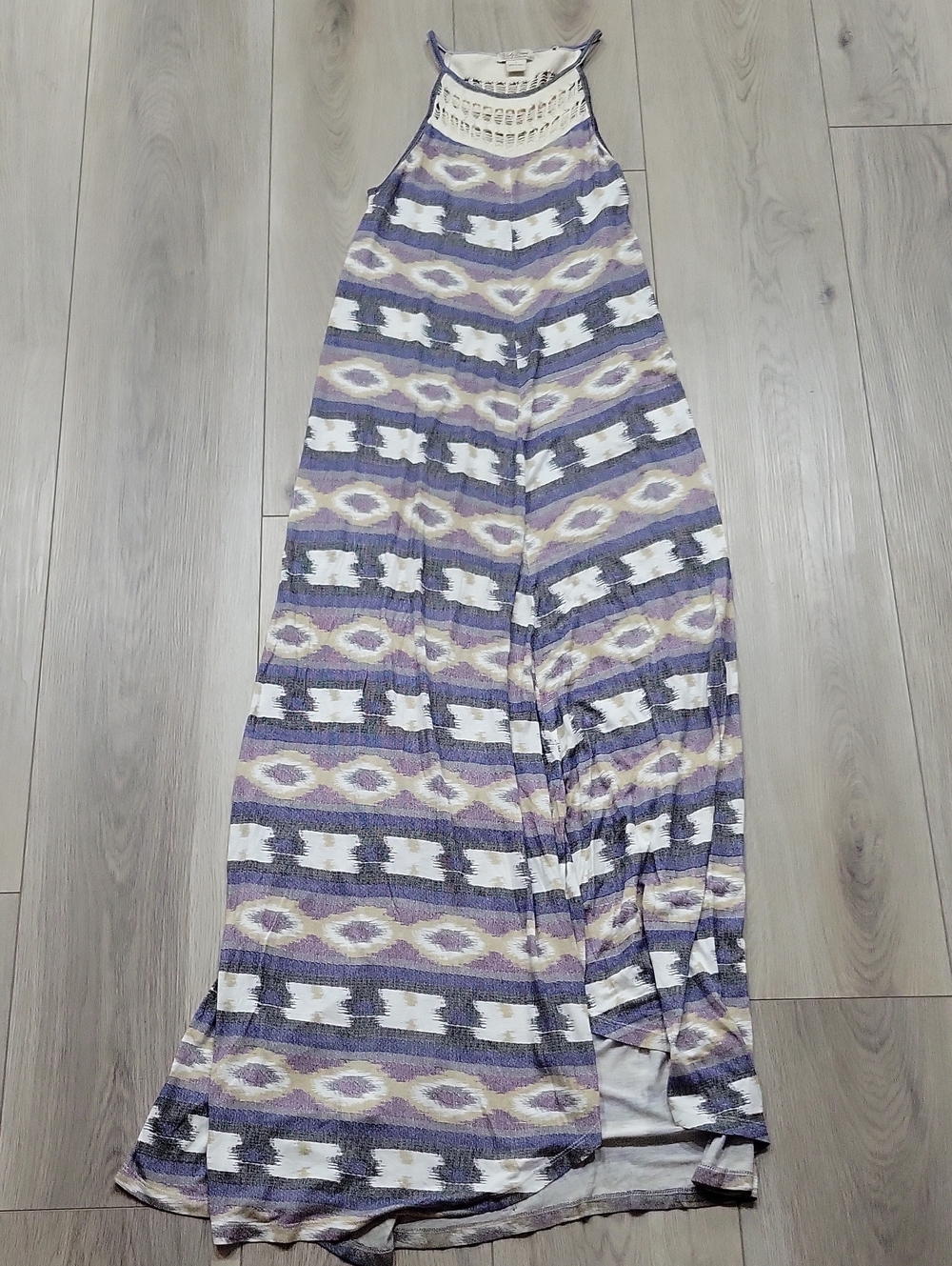 Lucky Brand Purple and Cream Patterned Halter Maxi Skirt